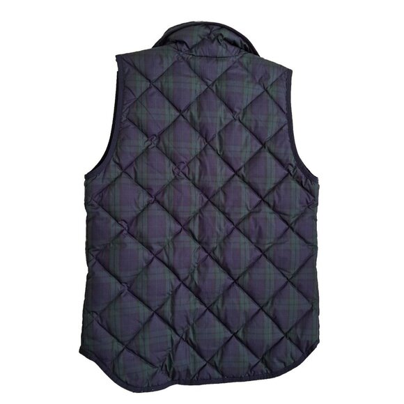 J Crew Vest Women's XXS Sleeveless Plaid Full Zip Down-Fill Quilted Blue Green - Picture 2 of 8